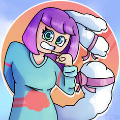 This artwork was made with the intent of avoiding the negative space a profile picture would typically cut off. Note how the pose avoids the corners to fit into this space, ESPECIALLY using the tail and ears