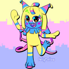 A stylized full body in the form of a Toon from Dandy's World. The shading is exclusively made up of hue shifts of the base colours